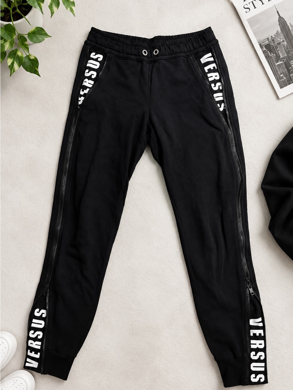 Versus Versace Black Logo Side-Zip Jogger Pants Made in Portugal